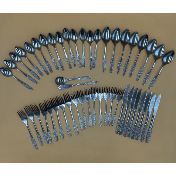 VTG 48 Pieces Customcraft Stainless Steel Flatware CUS10 Rose 8 Place Settings - Picture 1 of 7